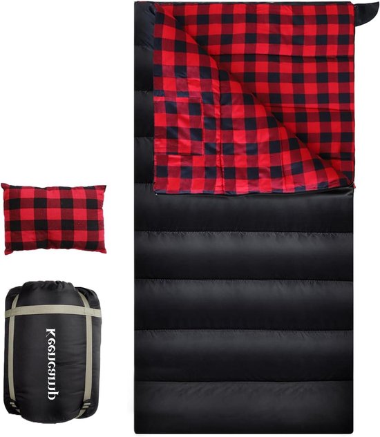 Slaapzak Katoen Flanel - Winter Slaapzak XXL - Kamperen Buitenactiviteiten - Extra Groot en Breed - 200x90 cm - Zwart Rood