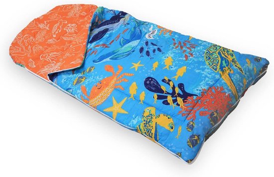 Slaapzak - Kinder slaapzak - Kamperen en slapen - Omkeerbaar met twee designs - 157 x 65 cm - Blauw