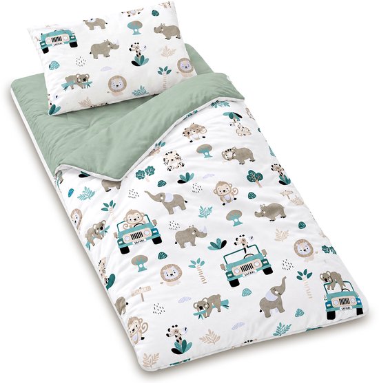 Slaapzak kinderen met kussen en ritssluiting voor baby 3-7 jaar - 75x140 cm kinderslaapzak binnen voor kinderdagverblijf kleuterschool dekenslaapzak Oeko-Tex 75 x 140 Salie Kleur