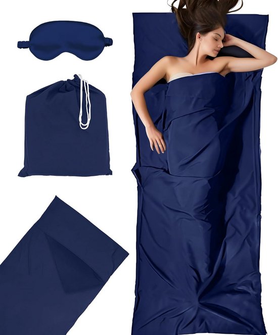 Slaapzak - Lichtgewicht Liner - Reizen en Backpacken - Ademend Katoen - 220x90 cm - Blauw