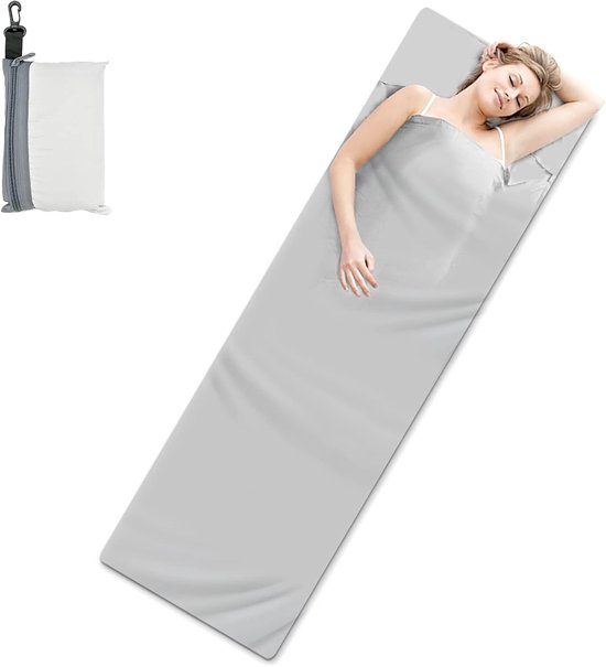 Slaapzak Liner 210x70cm - Draagbaar Lichtgewicht Reisdeken - Camping Slaapzak met Kussenzakken voor Zakenreizen Hiken Bergbeklimmen Thuis Camping Bed Bag Jeugdherbergen Picknicks Treinen (Grijs) van Merkloos