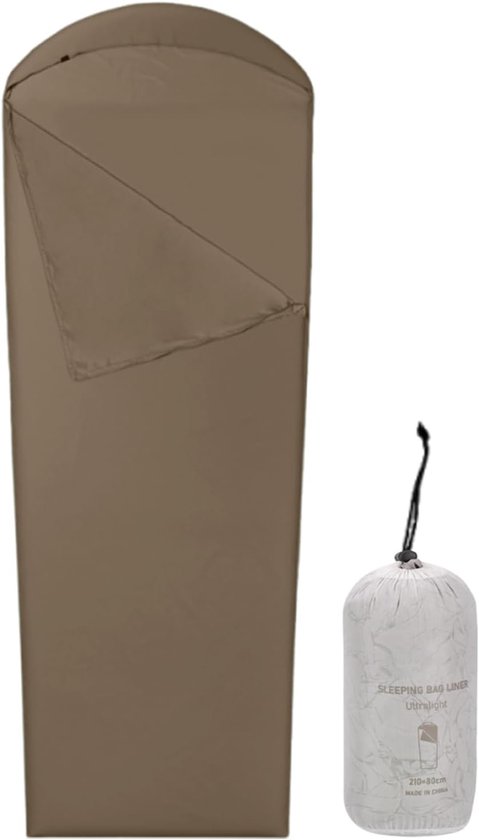 Slaapzak Liner - Binnenhoes - Reizen Kamperen - Lichtgewicht Ademend - 210x80 cm - Donker Koffie