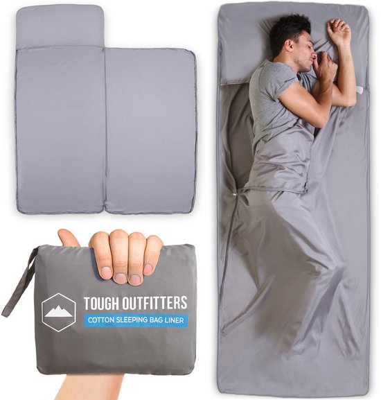 Slaapzak Liner - Camping & Travel Lakens voor Volwassenen - Slaapzak & Lakens voor Backpacken, Hotel, Hostels & Reizen - Lichtgewicht Enkele Slaapzak - Comfortabele Slaapzakken - Grijs met Rits