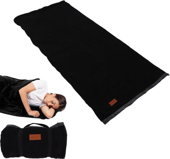 Slaapzak Liner - Deken Liner - Kamperen Reizen - Extra Dik Fleece - 37x26 cm - Zwart