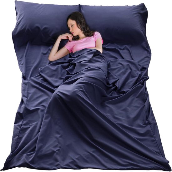 Slaapzak Liner Lichtgewicht Draagbaar Slaaplaken Vuilbestendig Compact Reizen Camping Laken voor Outdoor Reizen Wandelen Hotels Picknics (Navy, 83 x 71")