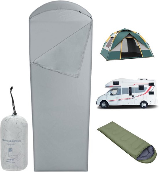 Slaapzak Liner - Reis Hoes - Kamperen Reizen - Voorkomt Slijtage - 210x80cm - Grijs