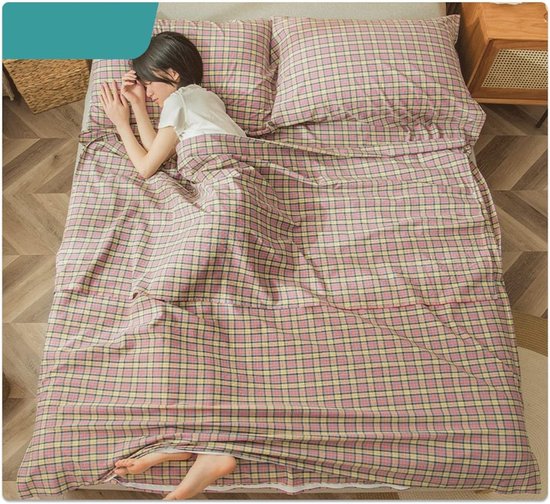 Slaapzak Liner - Reis Laken - Comfortabel Slapen - Met Rits - 200x210cm - Roze
