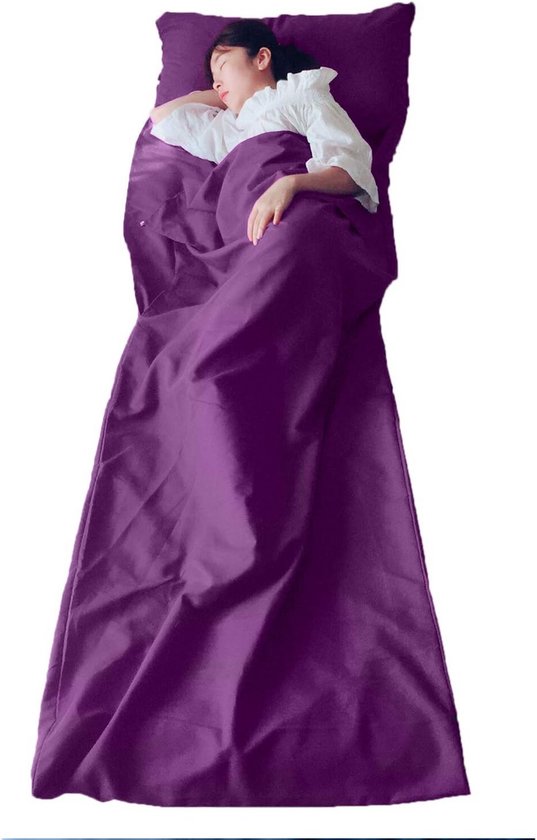 Slaapzak Liner - Reis Laken - Hygiënisch Slapen - Volledige Rits - 75 x 210 cm - Paars
