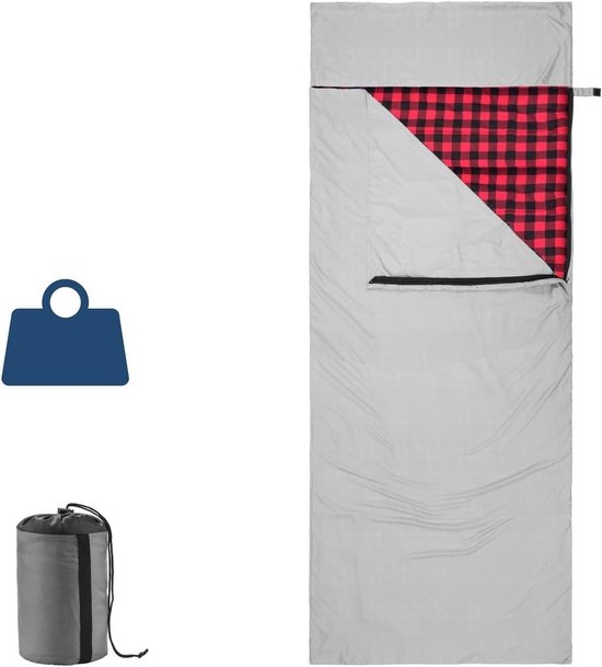Slaapzak Liner - Reis Laken - Kamperen Buiten - Warm Ultralicht - 220 x 85 cm - Grijs Rood