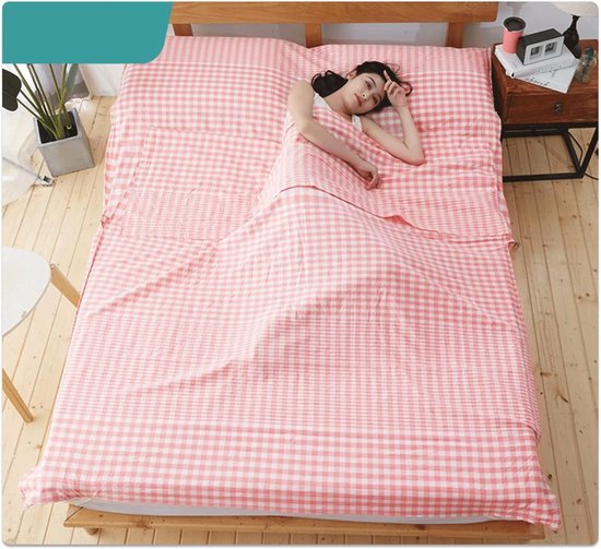 Slaapzak Liner - Reis Laken - Kamperen en Reizen - 100% Katoen Ademend - 120x210cm - Roze