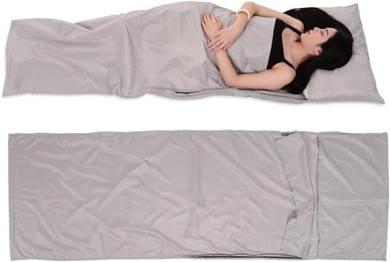 Slaapzak Liner - Reis Laken - Kamperen en Reizen - Geïntegreerd Kussensloop - 70 x 210 cm - Kaki