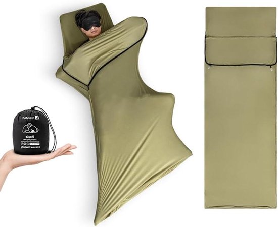 Slaapzak Liner - Reis Laken - Kamperen en Reizen - Hoge Elasticiteit - 200x80 cm - Groen