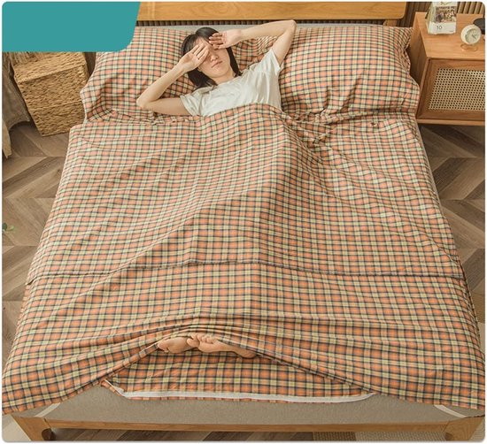 Slaapzak Liner - Reis Laken - Kamperen Reizen - Met Rits - 180x210cm - Oranje