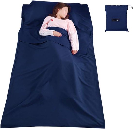 Slaapzak Liner - Reisblad Hotel Laken - Kamperen en Reizen - Zachte Polyestervezel - 115 x 210 cm - Maanlicht Blauw