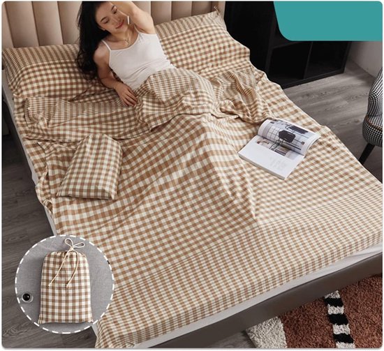Slaapzak Liner - Reishoes Laken - Hygiënisch Slapen - Ademend Katoen - 80x210cm - Bruin