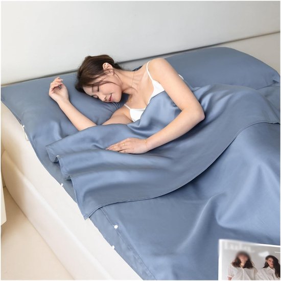 Slaapzak Liner - Reislaken Kampeerlaken - Comfortabel Slapen - Koelende Hoge Dichtheid Vezel - 120x210cm - Blauw