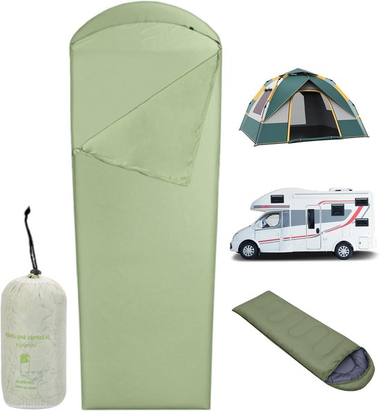 Slaapzak Liner - Reislaken - Kamperen en Reizen - Lichtgewicht en Compact - 210x80cm - Groen