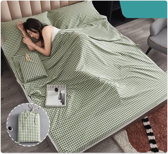 Slaapzak Liner - Reislaken Katoen - Comfortabel Slapen - Ademend Zacht Materiaal - 120x210cm - Groen