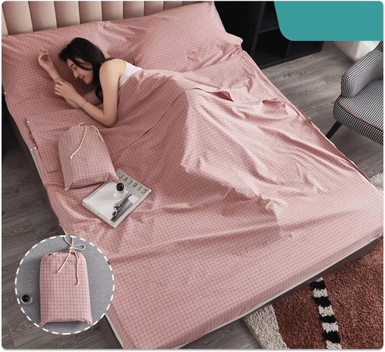 Slaapzak Liner - Reislaken Katoen - Comfortabel Slapen - Ademend Zacht Materiaal - 80x210cm - Roze