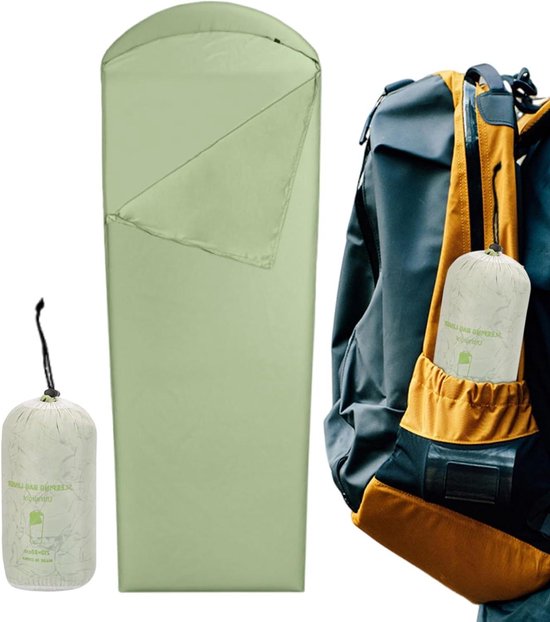 Slaapzak Liner - Reislaken Opvouwbaar - Kamperen en Reizen - Lichtgewicht en Compact - 210x80cm - Groen