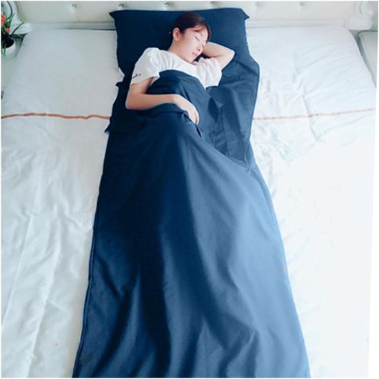 Slaapzak Liner - Reislaken Slaapzak - Kamperen en Reizen - Met Kussenslot - 210 x 75 cm - Blauw