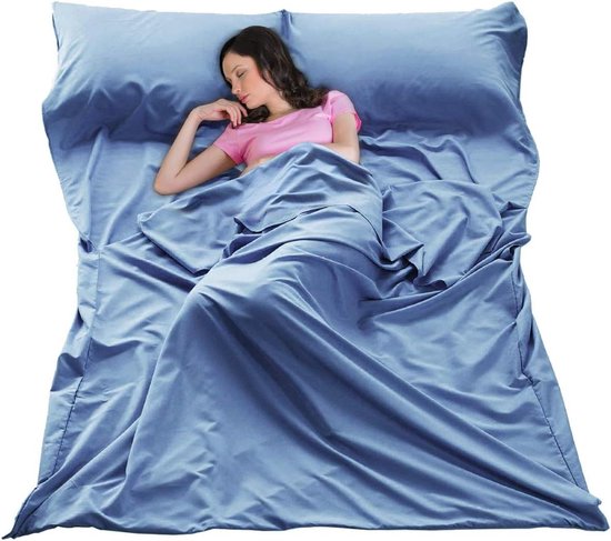 Slaapzak Liner - Slaaplaken Camping - Hygiënisch Reizen - Lichtgewicht en Compact - 200 x 180 cm - Blauw