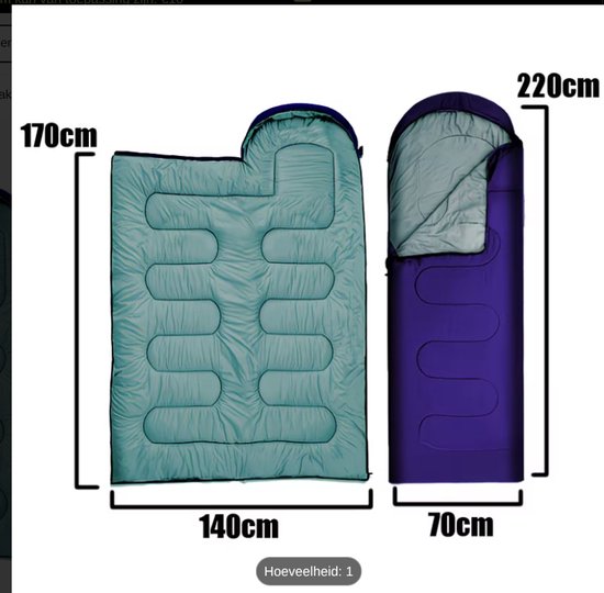 Slaapzak met capuchon, 2-in-1 reisdeken, blauw van Merkloos