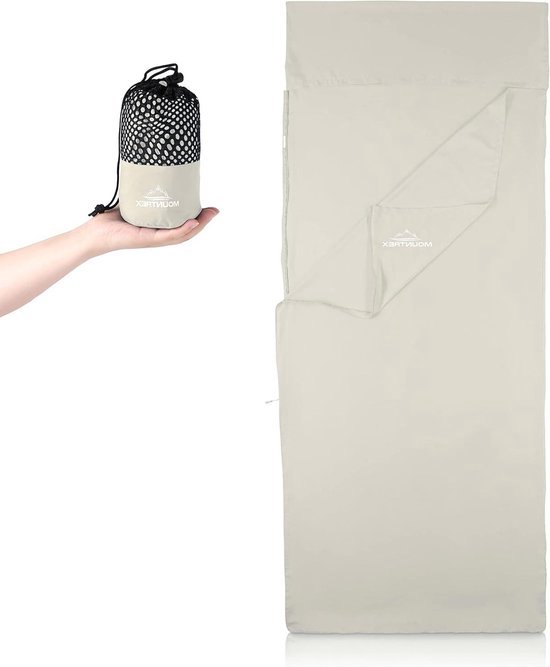 Slaapzak met doorlopende ritssluiting - zomerslaapzak - 220 x 90 cm - outdoor en indoor - binnenslaapzak - kleine verpakkingsmaat - bijzonder zacht - ecru van Merkloos