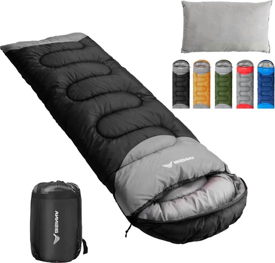 Slaapzak met kussen - 4 seizoenen lichtgewicht waterdicht en warm - voor volwassenen - outdoor camping wandelen - zwart. Slaapzak van MacGyver