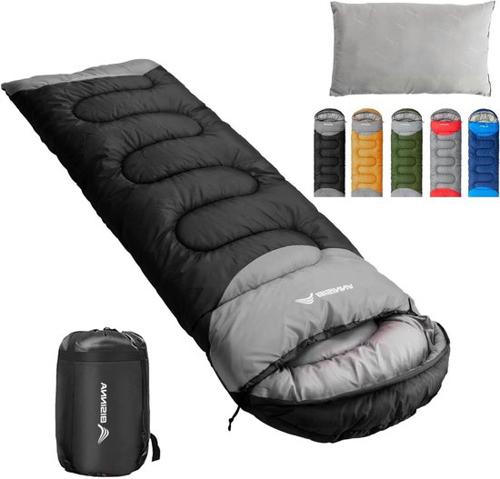 Slaapzak met kussen - Outdoor tas - Kamperen en wandelen - Waterdicht en warm - 220 x 80 cm - Zwart