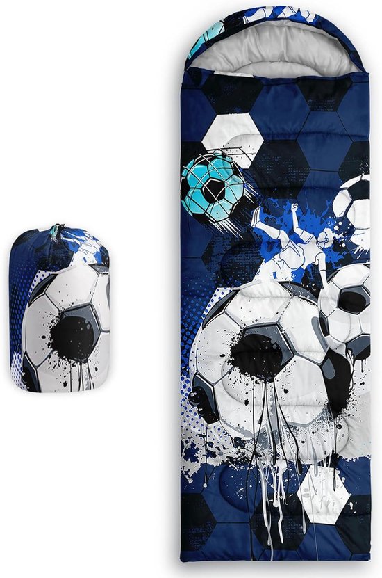 Slaapzak Mummie - Kampeerzak Warm - Outdoor Kamperen - Waterdicht Compressiezak - 230 x 80 cm - Voetbal