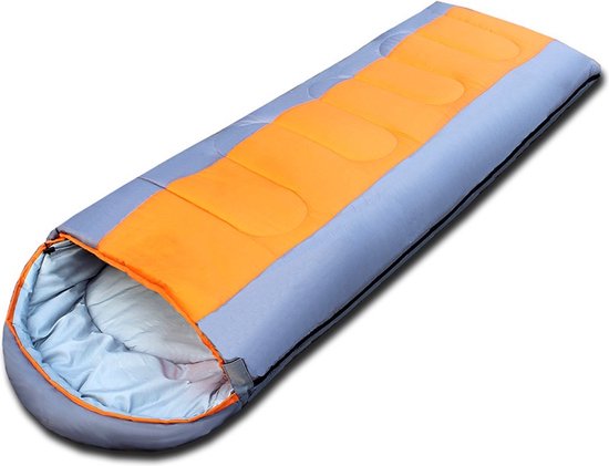Slaapzak - Mummieslaapzak - Dekenmodel - Met een draagtas - Kamperen - 215x75 cm - Oranje/grijs van Slaapza