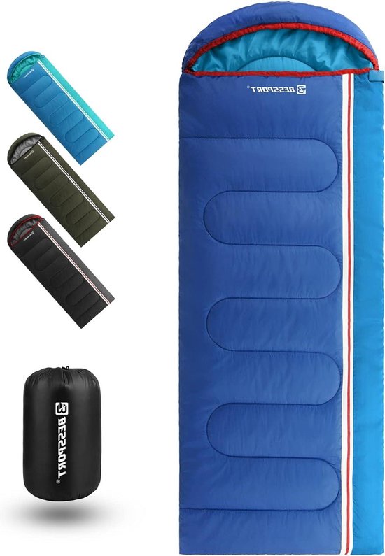 Slaapzak mummieslaapzak met capuchon 3-4 seizoenen warm voor kinderen en volwassenen op de camping outdoor trekking 165 x 70 x 45 cm Slaapzak voor camping van Forceatt