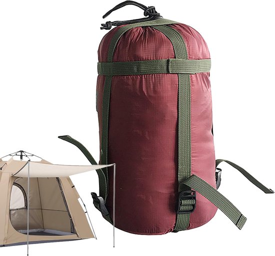 Slaapzak Opbergzak - Compacte Hoes - Kamperen en Reizen - Verhoogde Voetruimte - 18x38 cm - Donkerrood