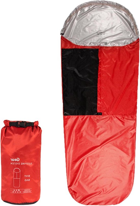 Slaapzak Opbergzak - Slaapzakhoes Beddengoed - Kamperen Reizen - Vochtbestendig Compact - 85x220 cm - Zwart/Rood