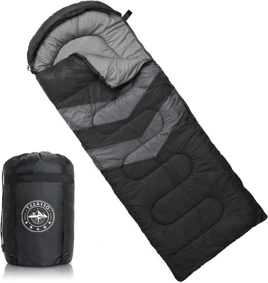 Slaapzak Outdoor - Kampeerzak Dekenslaapzak - Kamperen Wandelen - 3 Seizoenen Comfort - 5-20 Graden - Zwart
