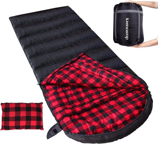 Slaapzak, outdoor, katoen, warm, 3-4 seizoenen, flanel, binnenvoering tot -18 °C, XXL, dekenslaapzak, draagbaar, licht, winterslaapzak, camping, voor volwassenen, 230 x 90 cm van Merkloos
