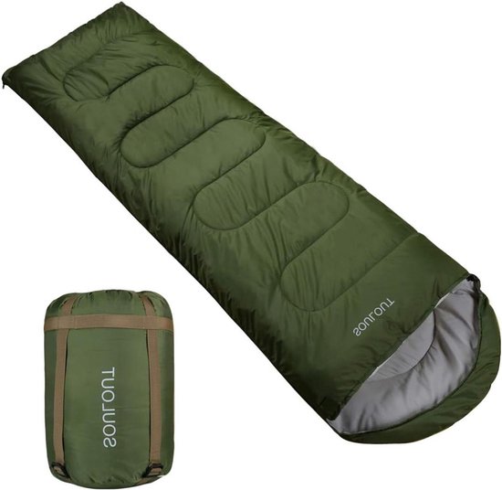 Slaapzak - Outdoor tas - Kamperen en wandelen - Waterafstotende buitenlaag - 220x84 cm - Legergroen