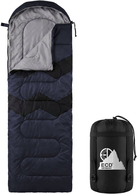 Slaapzak outdoor voor camping, donkerblauw, 210 cm, 3 seizoenen voor volwassenen, 2in1 deken slaapzakken Warm, compact & lichtgewicht