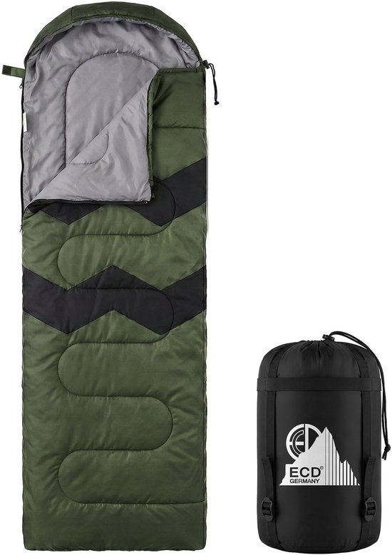 Slaapzak outdoor voor camping, kaki, 210 cm, 3 seizoenen voor volwassenen, 2in1 deken slaapzakken Warm, compact & lichtgewicht