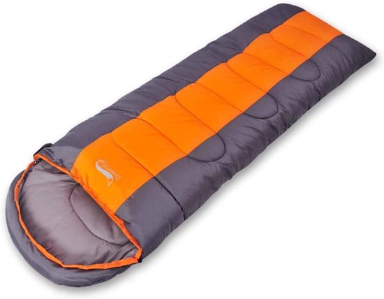 Slaapzak Rechthoekig - Kampeerzak - Buitenactiviteiten - Waterafstotende Buitenlaag - 220x85cm - Oranje Grijs