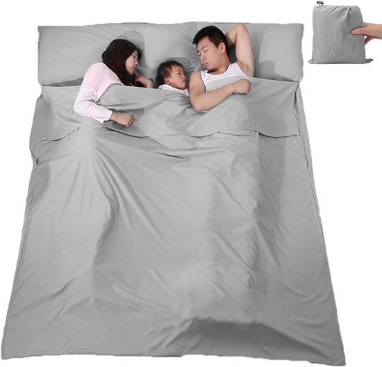 Slaapzak - Slaapzaklaken - Compacte Reisslaapzak - 210 x 180 cm - Microvezel - Met Kussenvak - Grijs - ANMI van ANMI