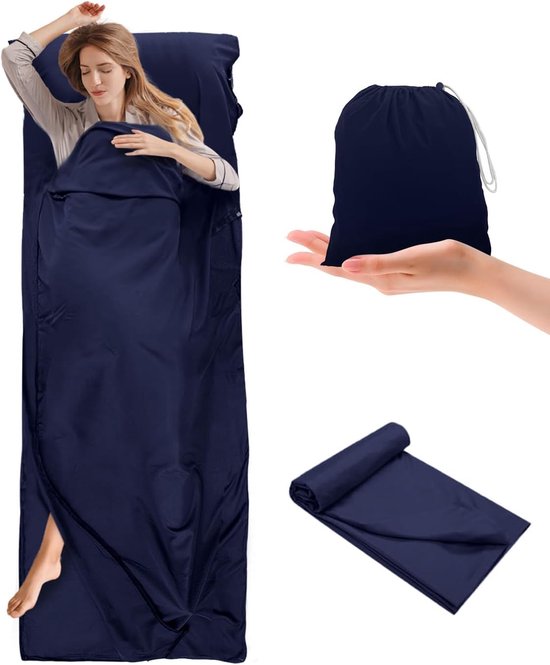 Slaapzak - Slaapzaklaken - Compacte Reisslaapzak - 220 x 90 cm - Microvezel - Met Kussenvak - Blauw - ANMI van ANMI