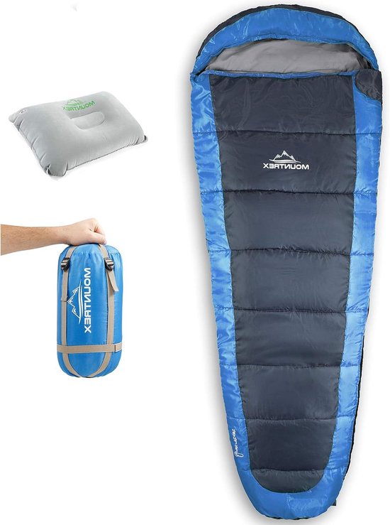 Slaapzak - Ultralicht & Compact (850g) - Outdoor Zomerslaapzak - Mummieslaapzak (205x75cm) - Klein Pakformaat en Licht - voor Jongere en Volwassenen + Reiskussen van Merkloos