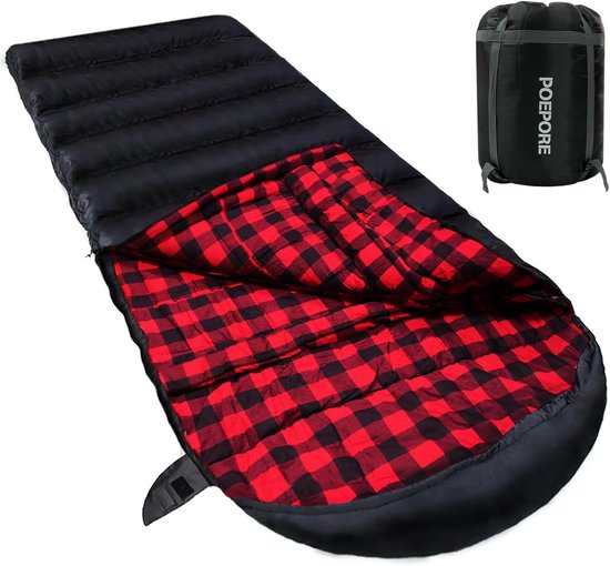 Slaapzak van katoenflanel voor volwassenen - 3-4 seizoenen - rood, 230 x 100 cm, met compressiezak