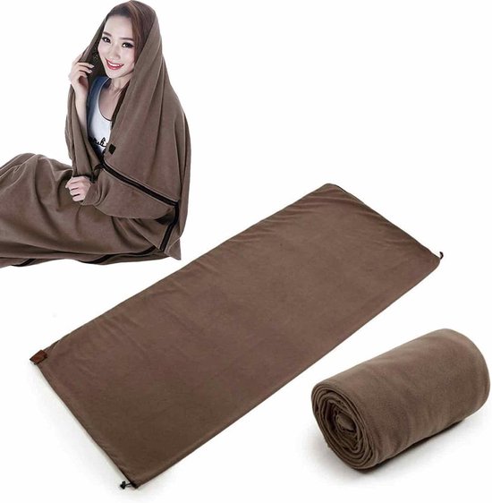 Slaapzak Voering - Fleece Deken - Kamperen Wandelen - Dubbelzijdige Rits - 180 x 80 cm - Bruin