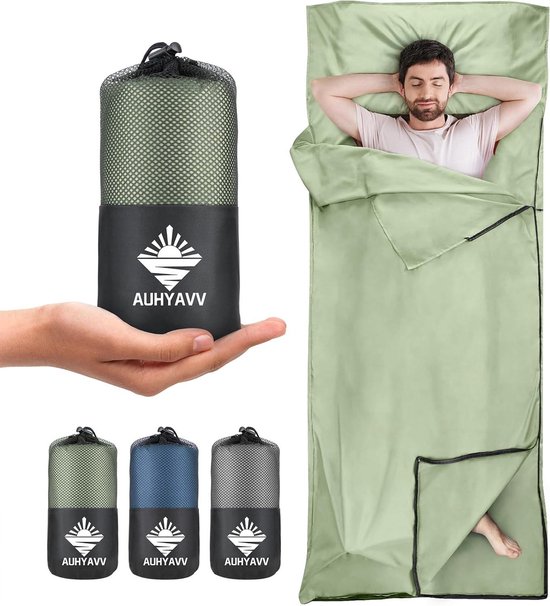 Slaapzak Voering - Reis Laken - Kamperen Backpacken - Tweeweg Rits - 220 x 95 cm - Groen