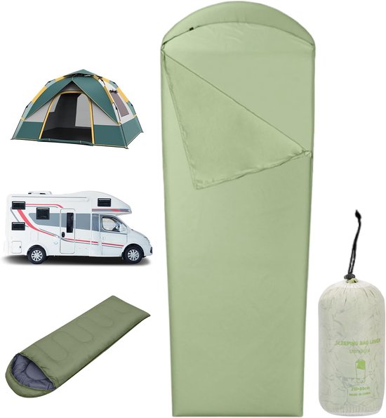 Slaapzak Voering - Reis Laken - Kamperen en Reizen - Verhoogt Comfort en Hygiëne - 210x80cm - Groen