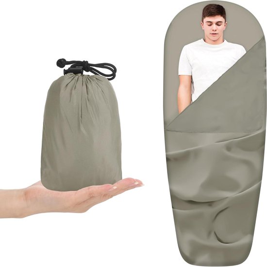 Slaapzak voering - Reislaken binnenzak - Kamperen en reizen - Ultralicht en compact - 75x210 cm - Grijs