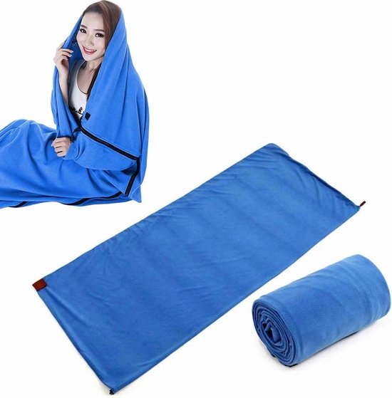 Slaapzak Voering - Reislaken Camping - Extra Warmte - Dubbelzijdige Rits - 180x80 cm - Koningsblauw